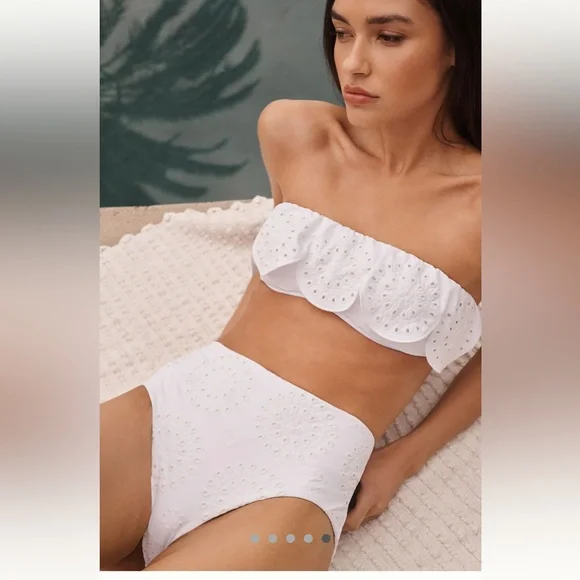 Seafolly NWT Sz 10 (US) gorgeous eyelet bandeau (w/strap) & hi-waist bikini - Picture 10 of 15